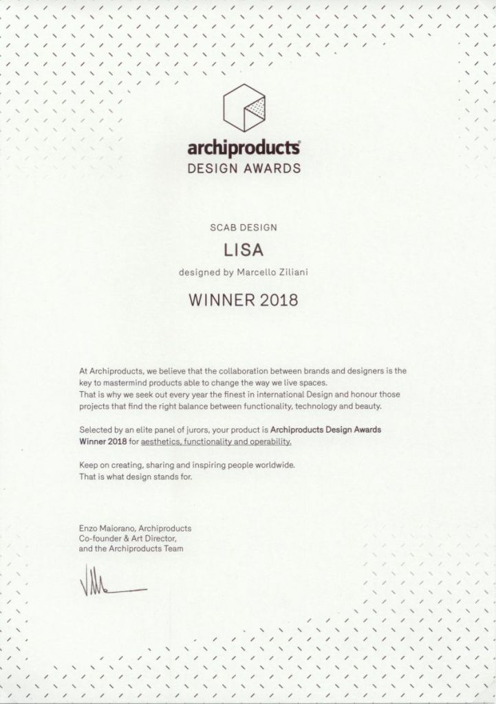 Lisa wins Archiproducts Design Awards 2018